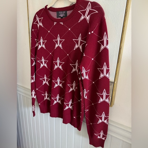 JEFFREE STAR Fashion Maroon Knit Crewneck Pullover Sweater Size Lg - Picture 4 of 9